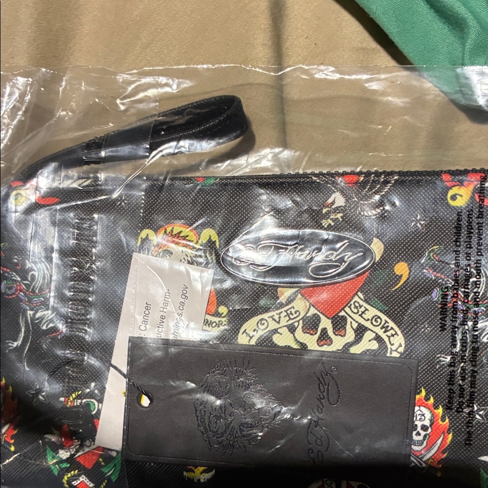 Ed Hardy Black Wristlet with Multicolor Tattoo Art
